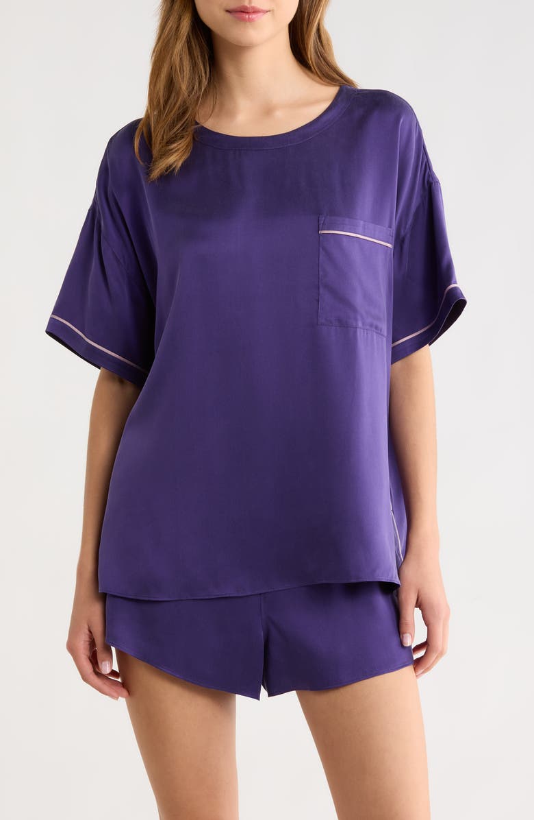 Lunya Washable Silk Short Pajamas, Main, color, Flying Fig/ Lilac Haze