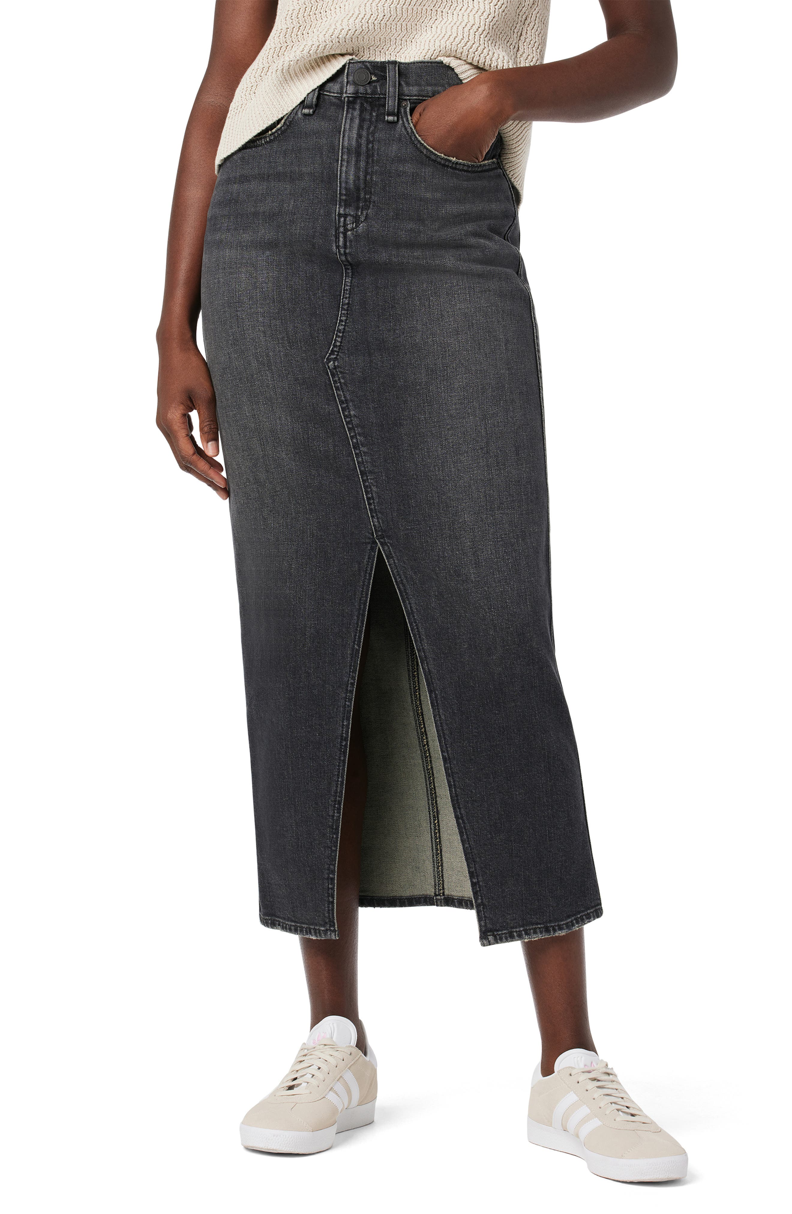Reconstructed Stretch Cotton Denim Maxi Skirt