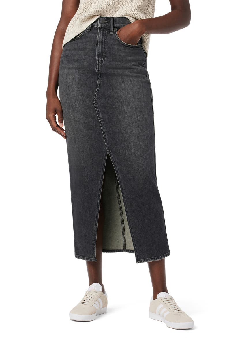 Reconstructed Stretch Cotton Denim Maxi Skirt, Main, color, BLACK PEARL