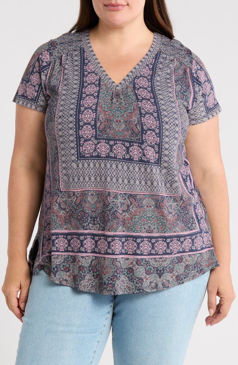 Lucky Brand V-Neck Short Sleeve T-Shirt, Main, color, Maroon Multi