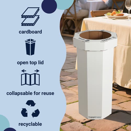 Happimess Fleur 25-gallon Classic Disposable Corrugated Cardboard Event Trash Can And Recycling Bin In White