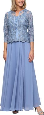 Alex Evenings Mixed Media Sleeveless Gown with Embroidered Jacket