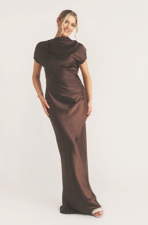 Batwing High Neck Satin Bridesmaid Dress