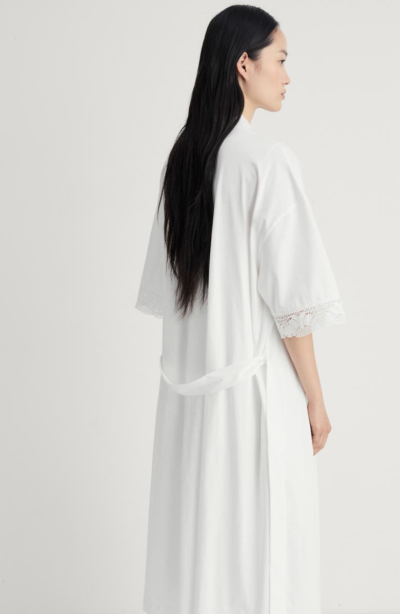 MANGO Lace Trim Cotton Robe, Alternate, color, White