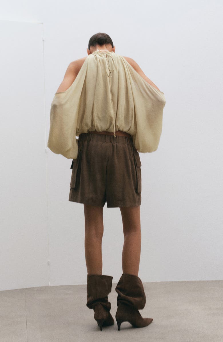 MANGO Cold Shoulder Bubble Hem Top, Alternate, color,