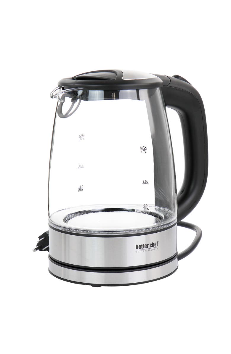 Better Chef 1.7 Liter 360 Degree Glass Cordless Electric Kettle, Main, color, Silver