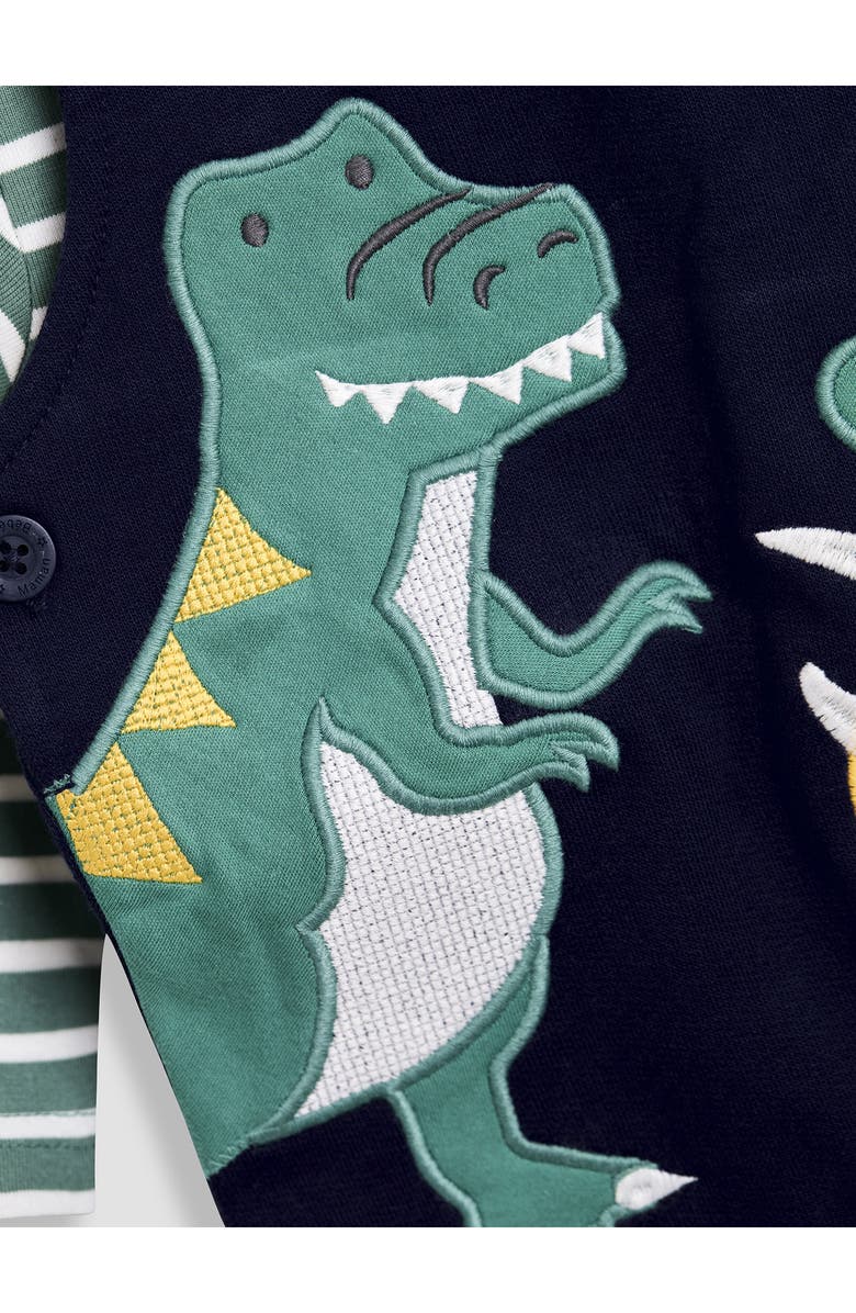 JOJO MAMAN BEBE Stripe T-Shirt & Dinosaur Appliqué Overalls Set, Alternate, color, Navy