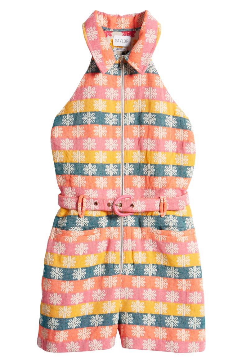Valentine Floral Stripe Cotton Romper, Alternate, color, FRUIT PUNCH