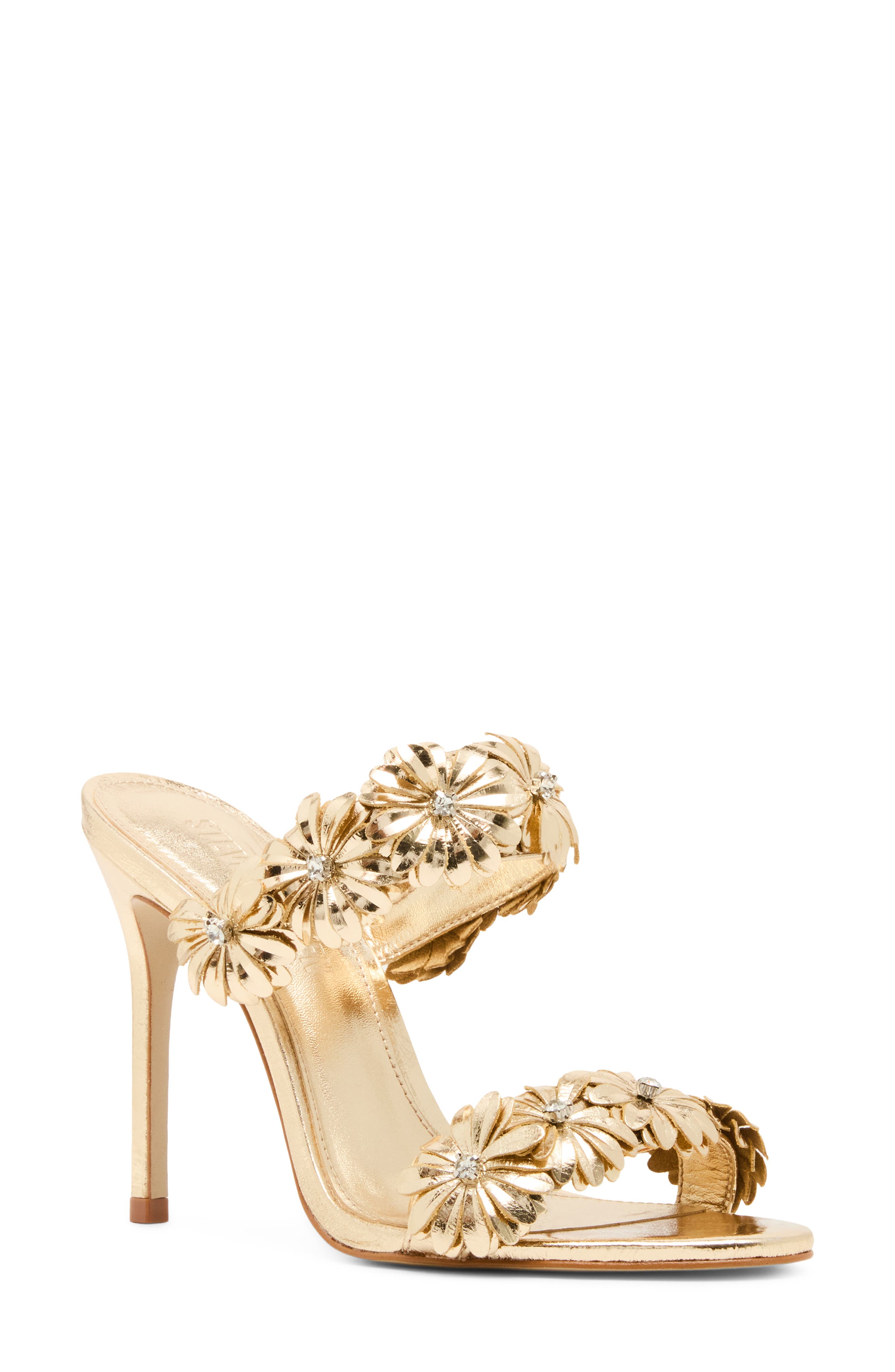 Steve Madden Sunshine Crystal Flower Sandal, Main, color, Gold Leather