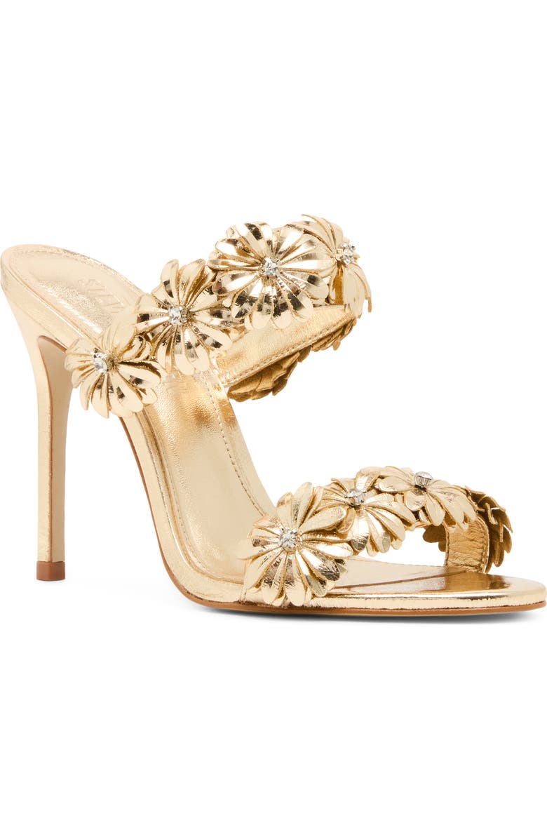 Steve Madden Sunshine Crystal Flower Sandal, Main, color, Gold Leather