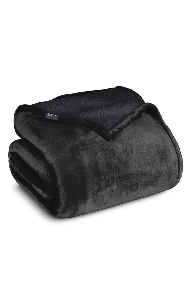 Bare Home Reversible Plush Fleece Blanket, Main, color, Black/Black