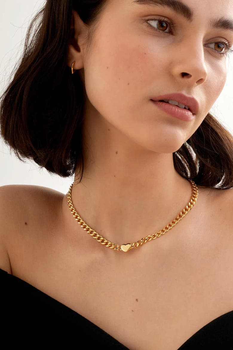 Allure Waterproof Gold Heart Chain Necklace, Alternate, color, Gold