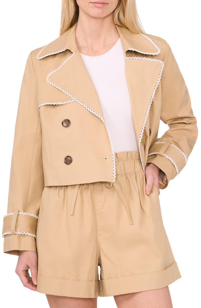 CeCe Scallop Double Breasted Crop Trench Coat, Main, color,