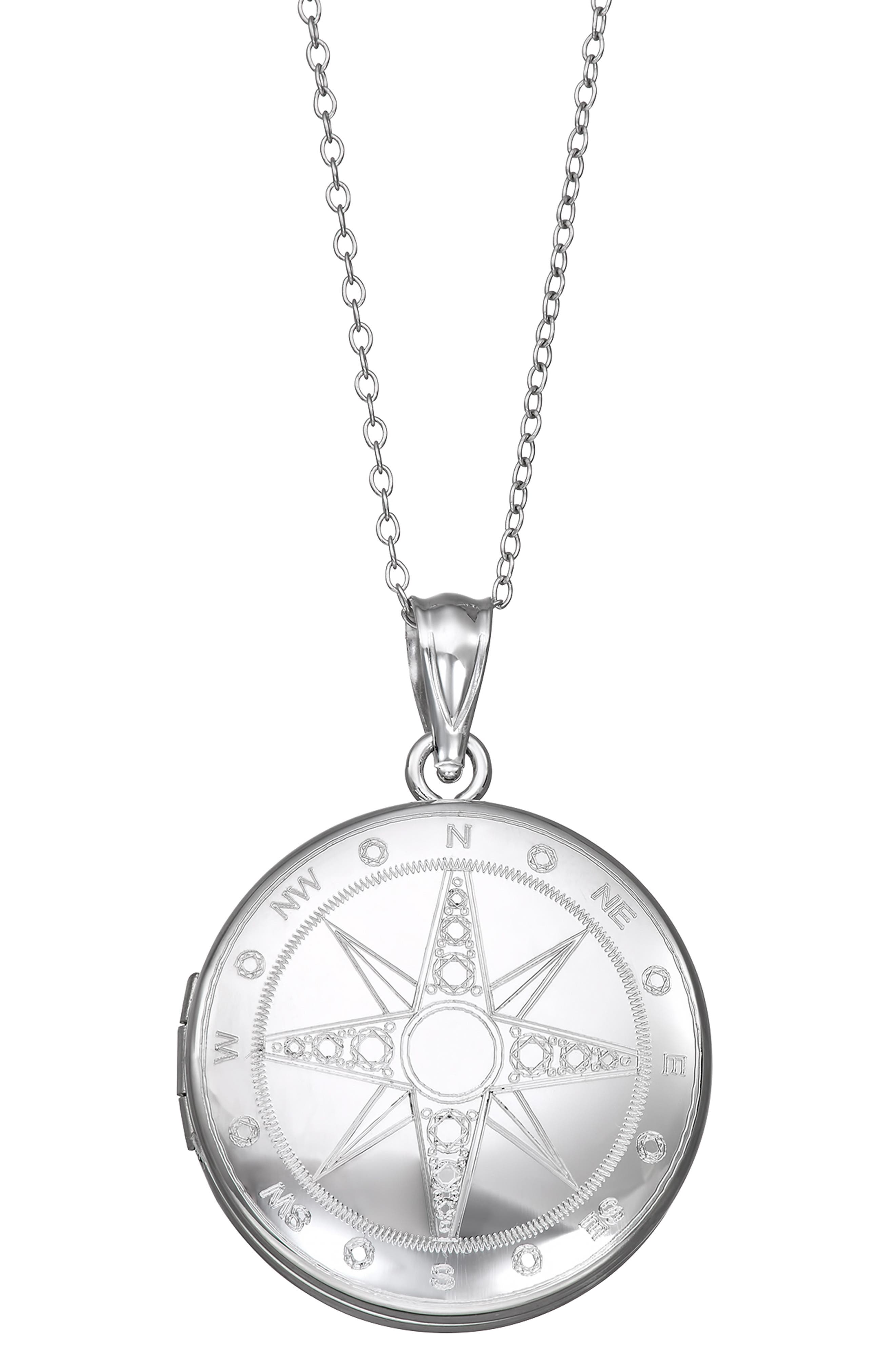 Sterling Silver Compass Pendant Necklace