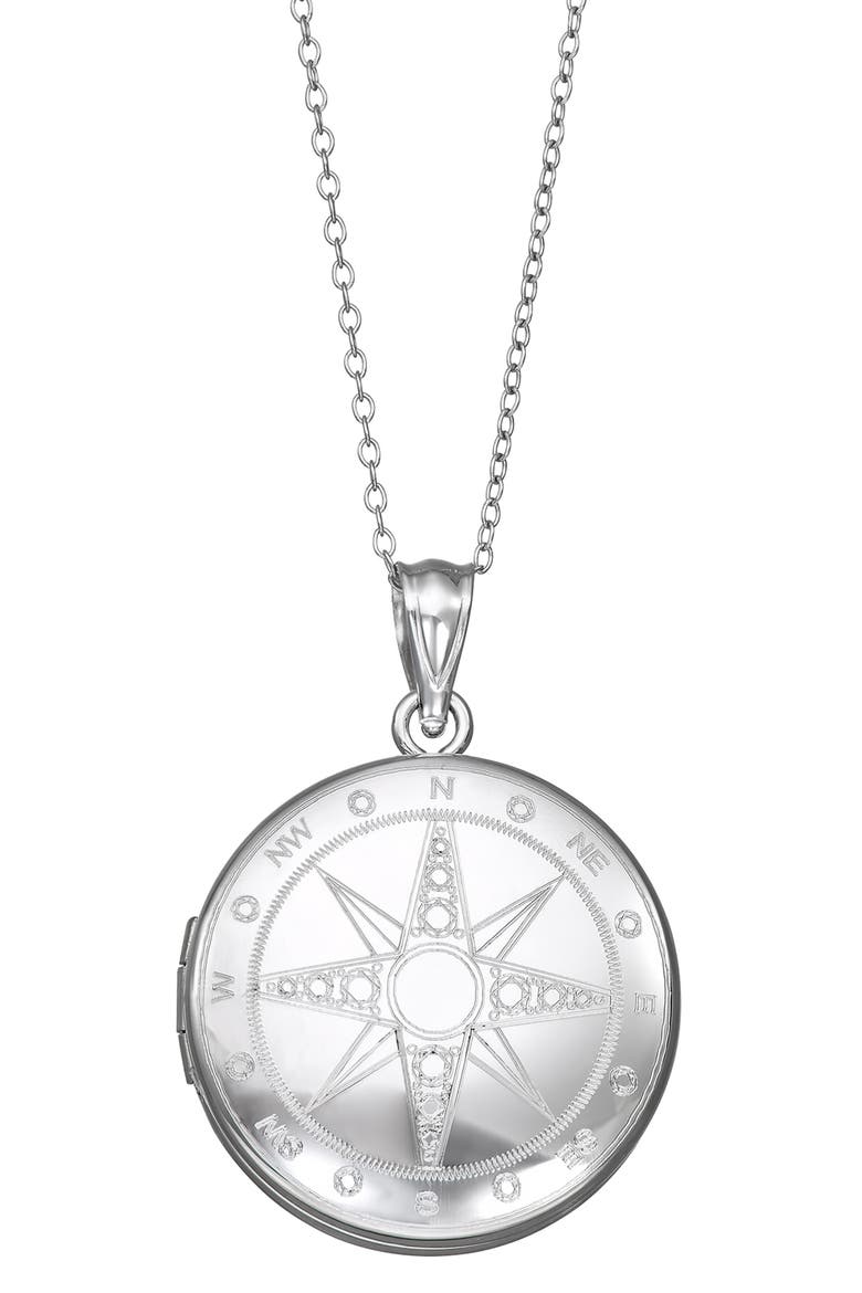 Sterling Silver Compass Pendant Necklace, Main, color, SILVER