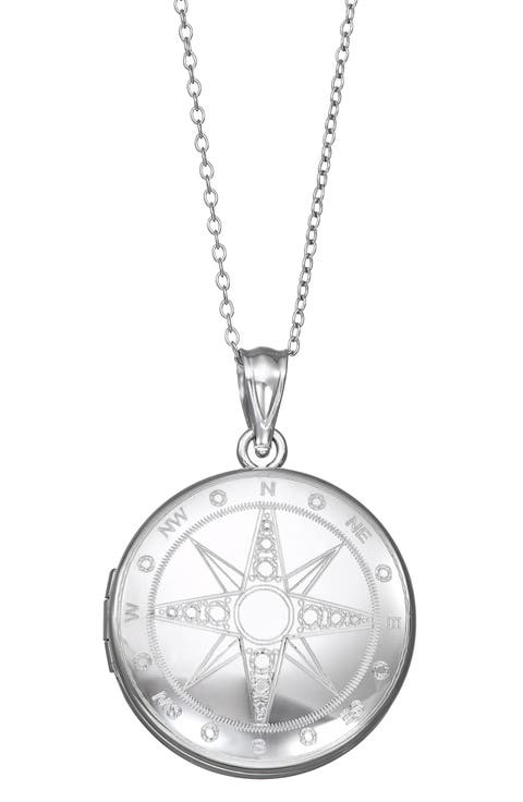Sterling Silver Compass Pendant Necklace