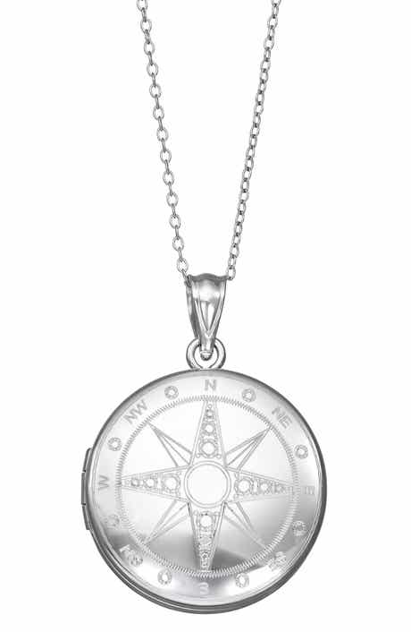 Sterling Silver Compass Pendant Necklace