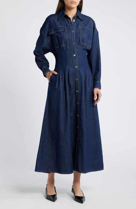 FRAME Nipped Long Sleeve Twill Maxi Dress