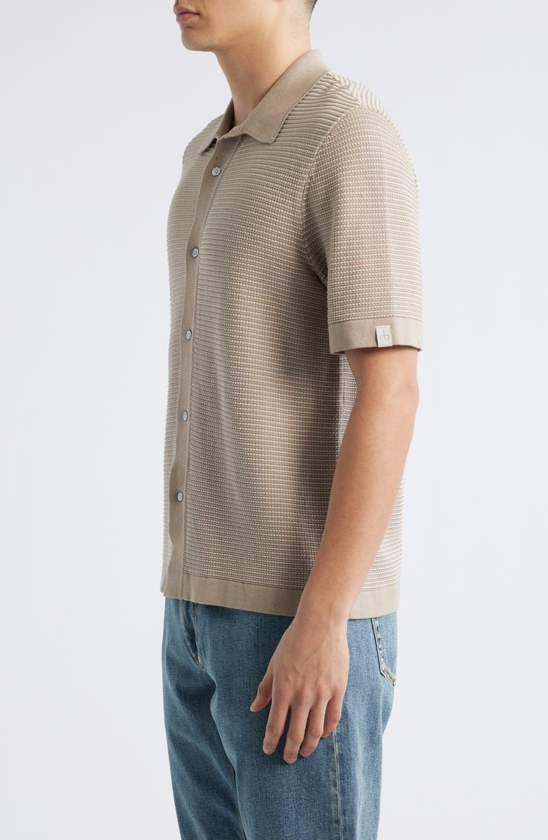 rag & bone Harvey Jacquard Stripe Knit Short Sleeve Button-Up Shirt, Alternate, color, Light Beige