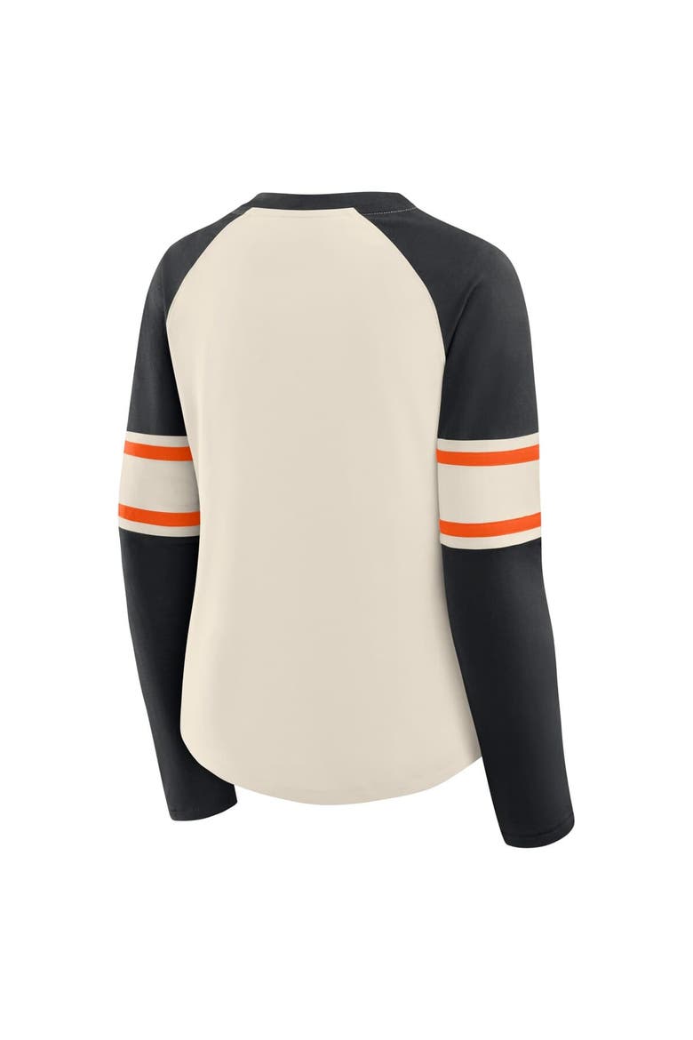 Women's Fanatics Cream/Black Cincinnati Bengals Hometown Gridiron Hero Raglan Lace-Up V-Neck Long Sleeve T-Shirt, Alternate, color, Cream
