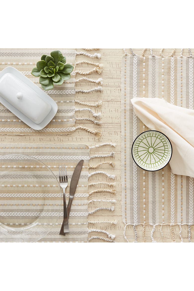 Tonal Stripe With Fringe Placemat Set/6, Alternate, color, Natural