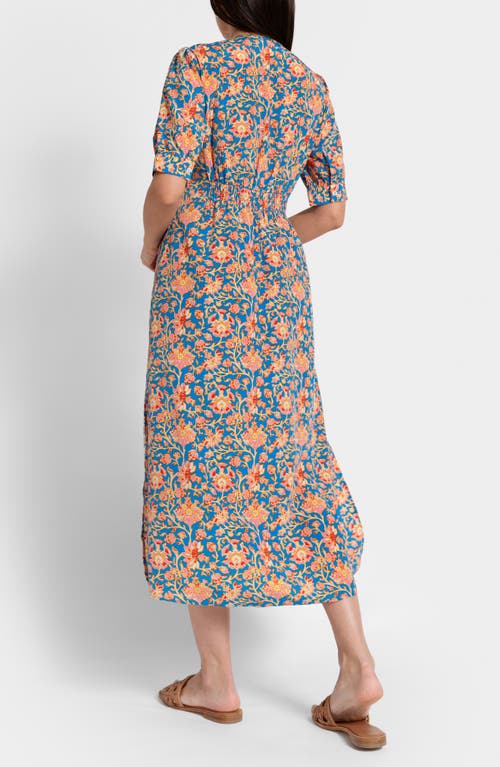 Seraphine Pleated A-line Midi Maternity Dress In Blue Multi