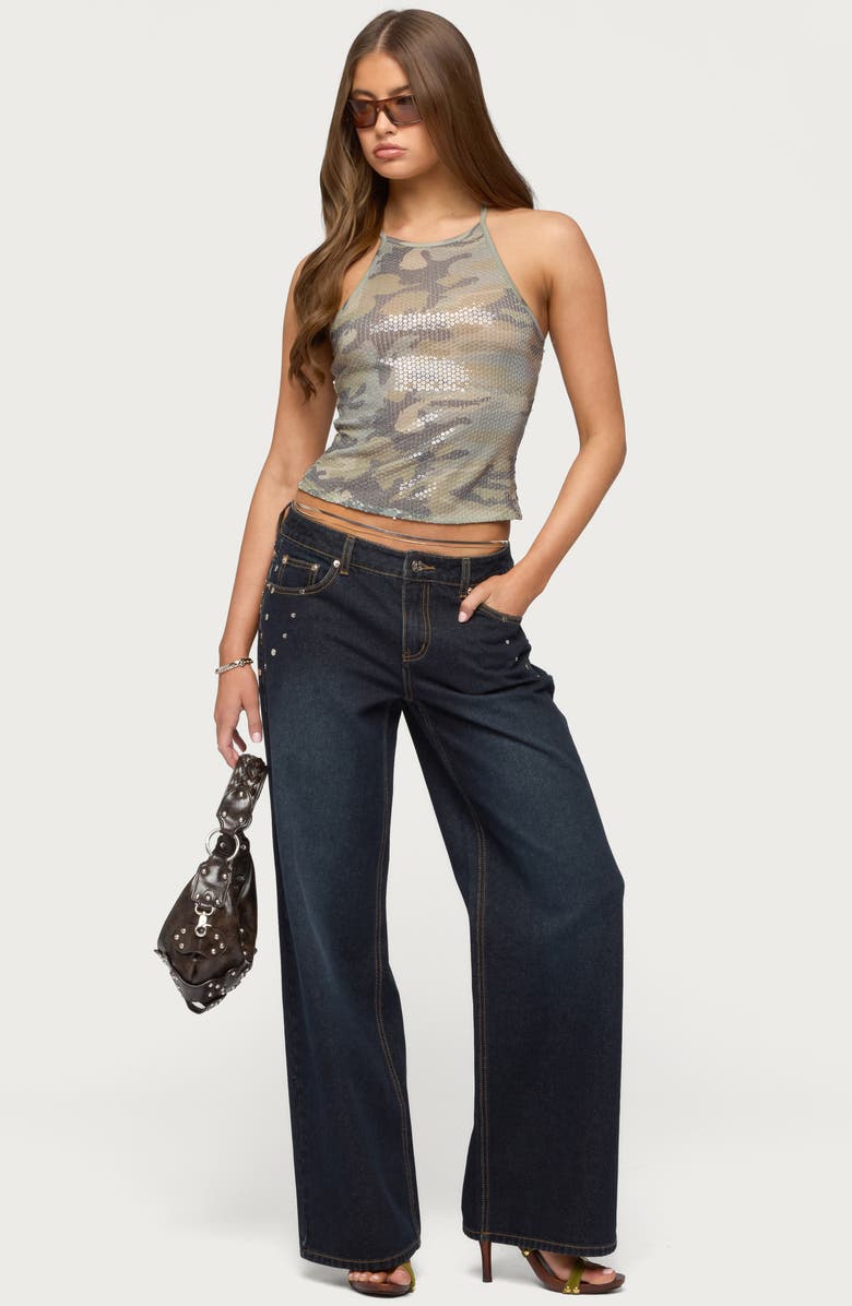 EDIKTED Spiral Studded Low Rise Baggy Jeans, Alternate, color, Dark-Blue-Washed