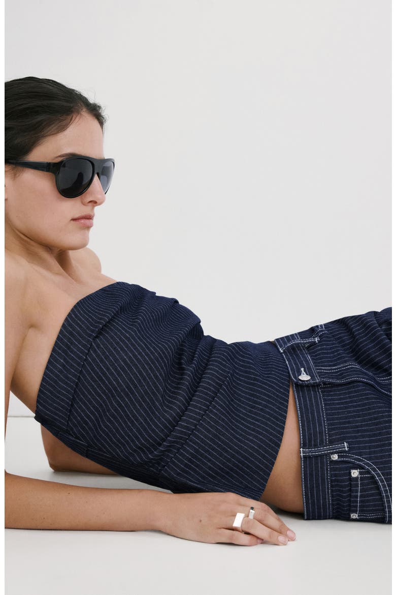 Isola Pinstripe Denim Strapless Top, Alternate, color, INDIGO BLUE