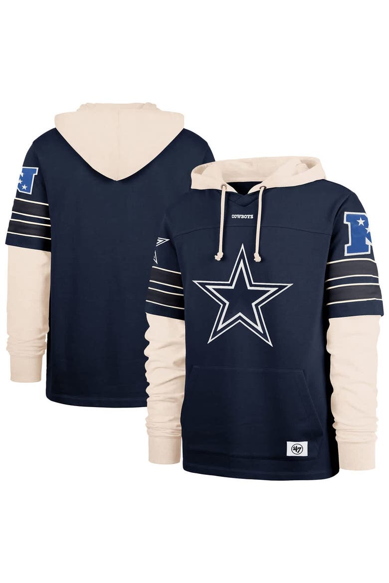 Men's '47  Navy Dallas Cowboys Split Zone Cornerback Duo Hoodie, Main, color, Navy