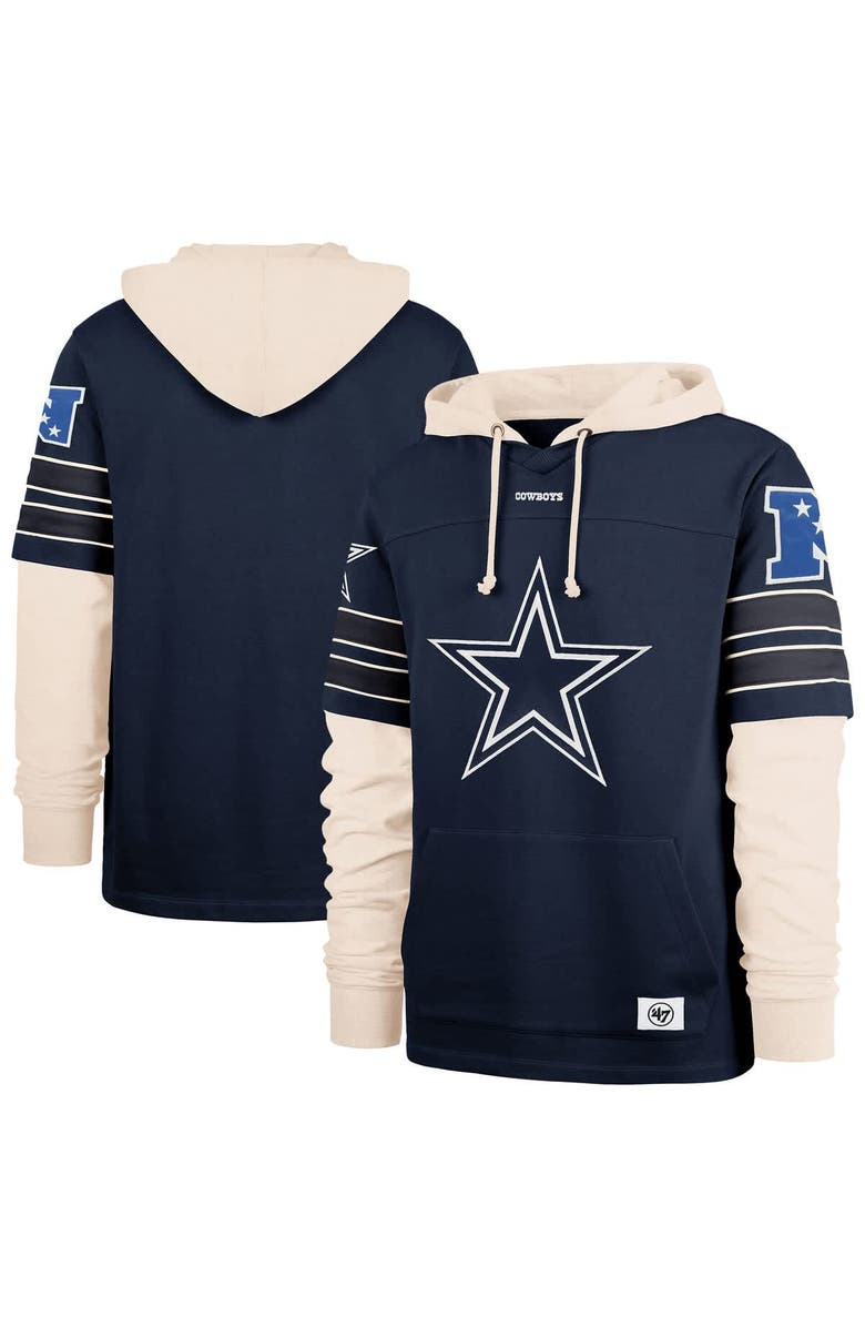 '47 Men's '47 Navy Dallas Cowboys Split Zone Cornerback Duo Hoodie, Main, color,