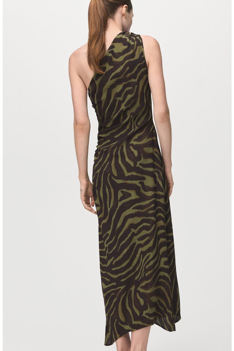 Printed One-Shoulder Midi Dress, Alternate, color, GREEN