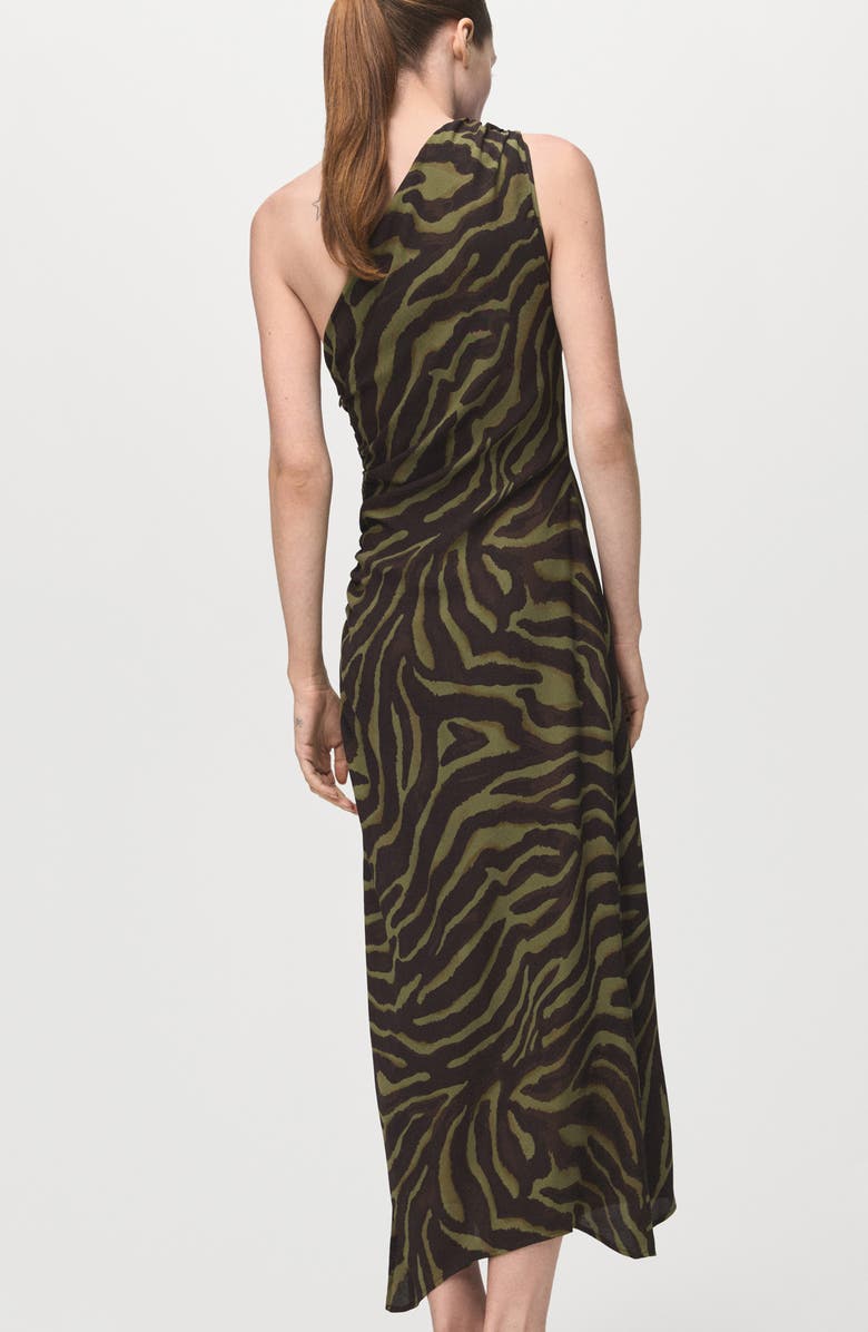 MANGO Printed One-Shoulder Midi Dress, Alternate, color, Green