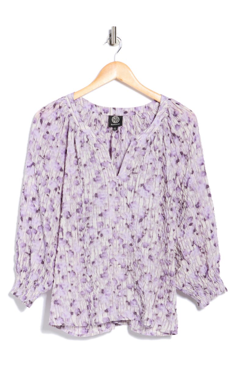 Bobeau Three-Quarter Sleeve Smocked Top, Main, color, Ivory/ Lilac