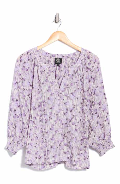 Bobeau Three-Quarter Sleeve Smocked Top