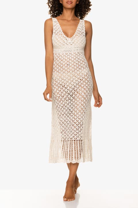 Eyelet Trim Long White Shirt Dress by Helen Jon