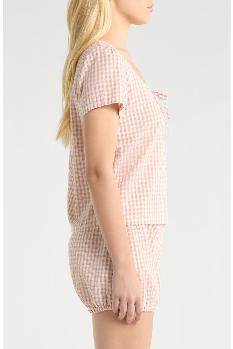 Gingham Seersucker Bloomer Short Pajamas, Alternate, color, TAN COMBO