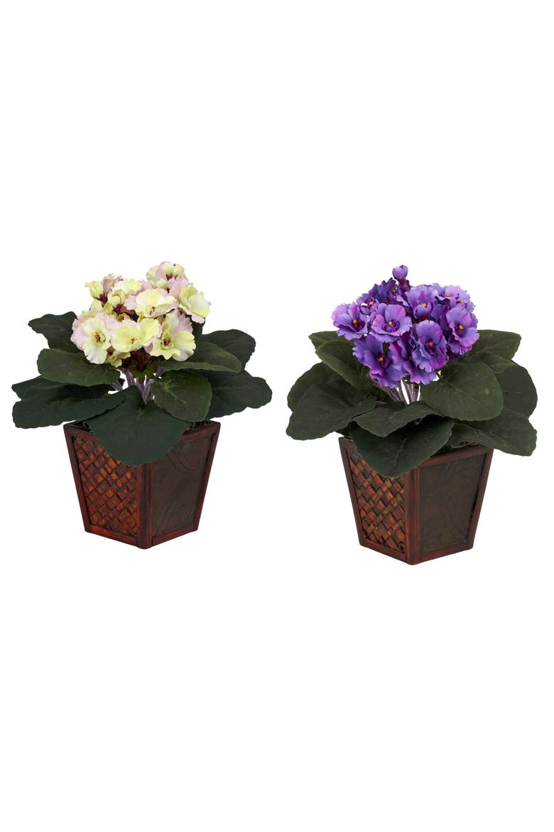 African Violet with Vase Artificial Plant, Main, color, Purple/Cream/Pink