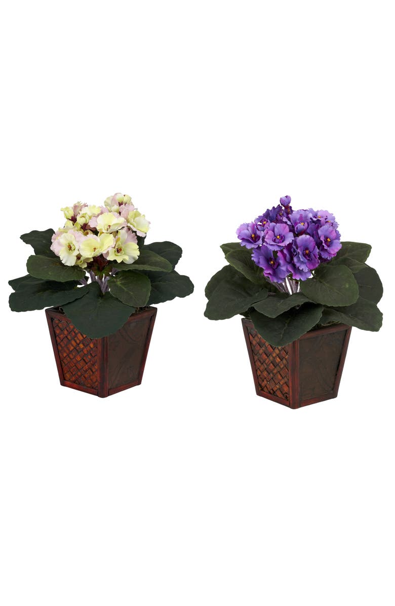 NEARLY NATURAL African Violet with Vase Artificial Plant, Main, color, Purple/Cream/Pink