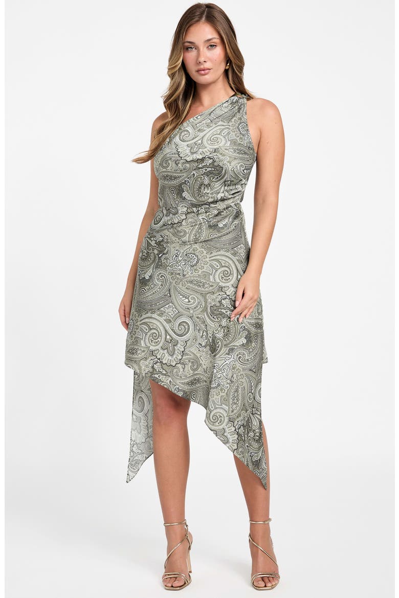 Treasure Paisley One-Shoulder Asymmetric Hem Dress, Alternate, color, PAISLEY TAUPE COMBO