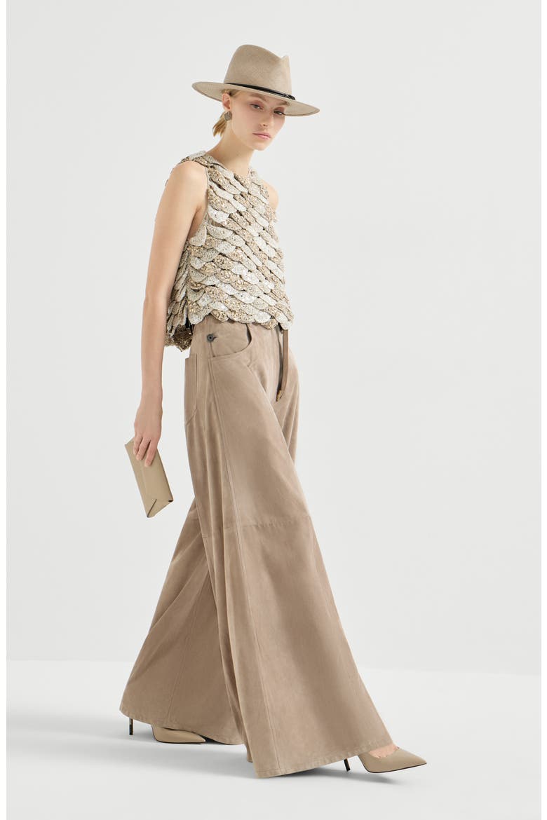 Suede maxi trousers, Alternate, color, Beige