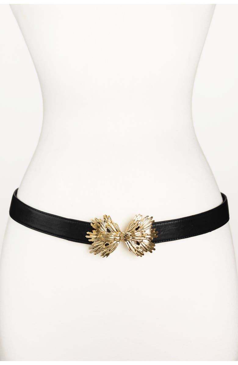Raina Belts Starburst Buckle Leather Belt, Main, color, Black
