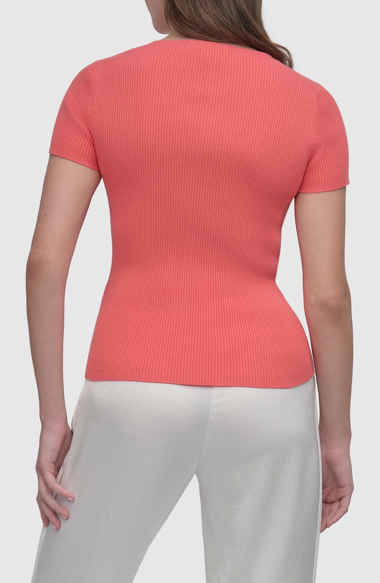 DKNY Square Neck Short Sleeve Cotton Blend Sweater, Alternate, color, Coral Crush