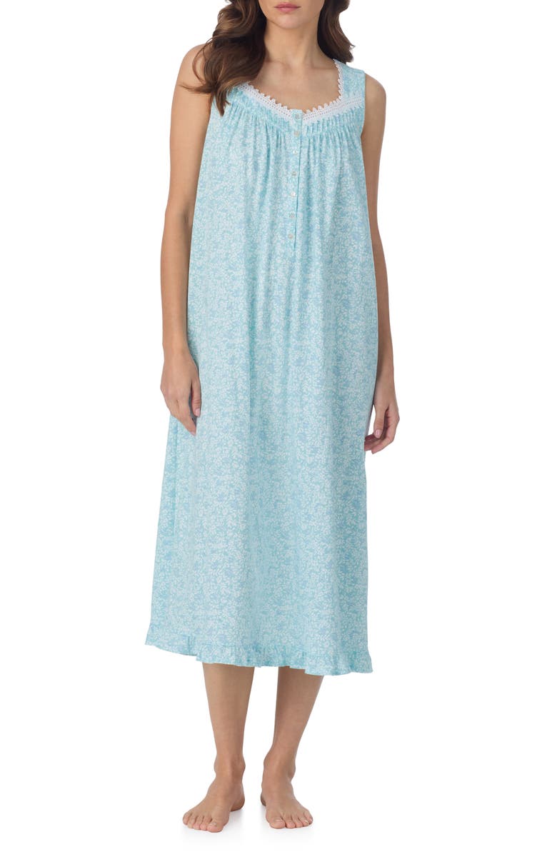 Eileen West Sleeveless Cotton Nightgown, Main, color, Aqua/ Prt