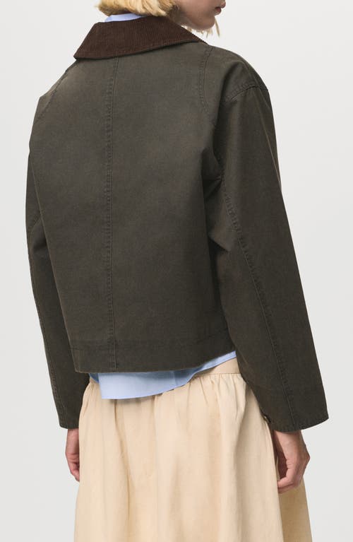 Mango Corduroy Collar Denim Jacket In Green