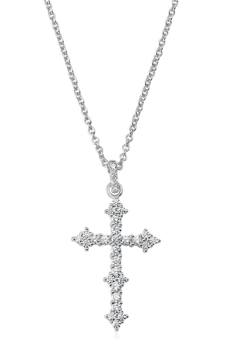 Pavé Cluster Cubic Zirconia Cross Pendant Necklace, Main, color, PURE PLATINUM/ CLEAR STONE
