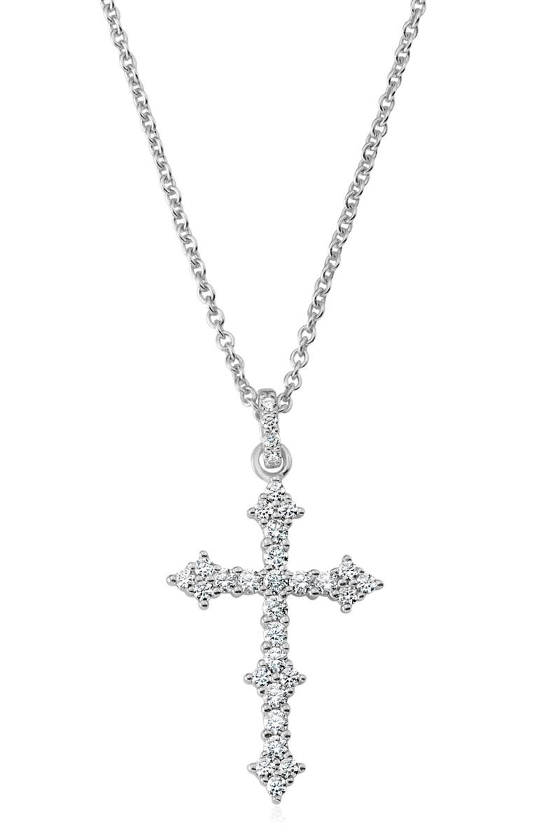 Crislu Pavé Cluster Cubic Zirconia Cross Pendant Necklace, Main, color, Pure Platinum/ Clear Stone