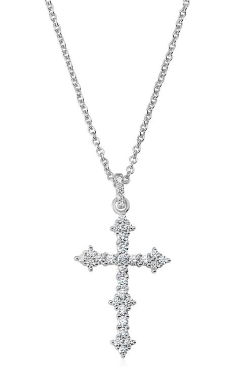 Pavé Cluster Cubic Zirconia Cross Pendant Necklace