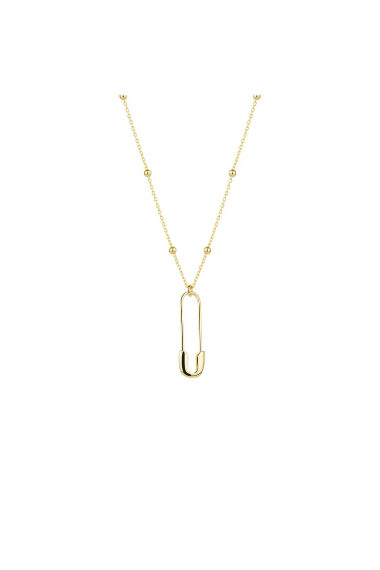 Sterling Silver Safety Pin Necklace With Beaded Satellite Chain, Main, color, Gold