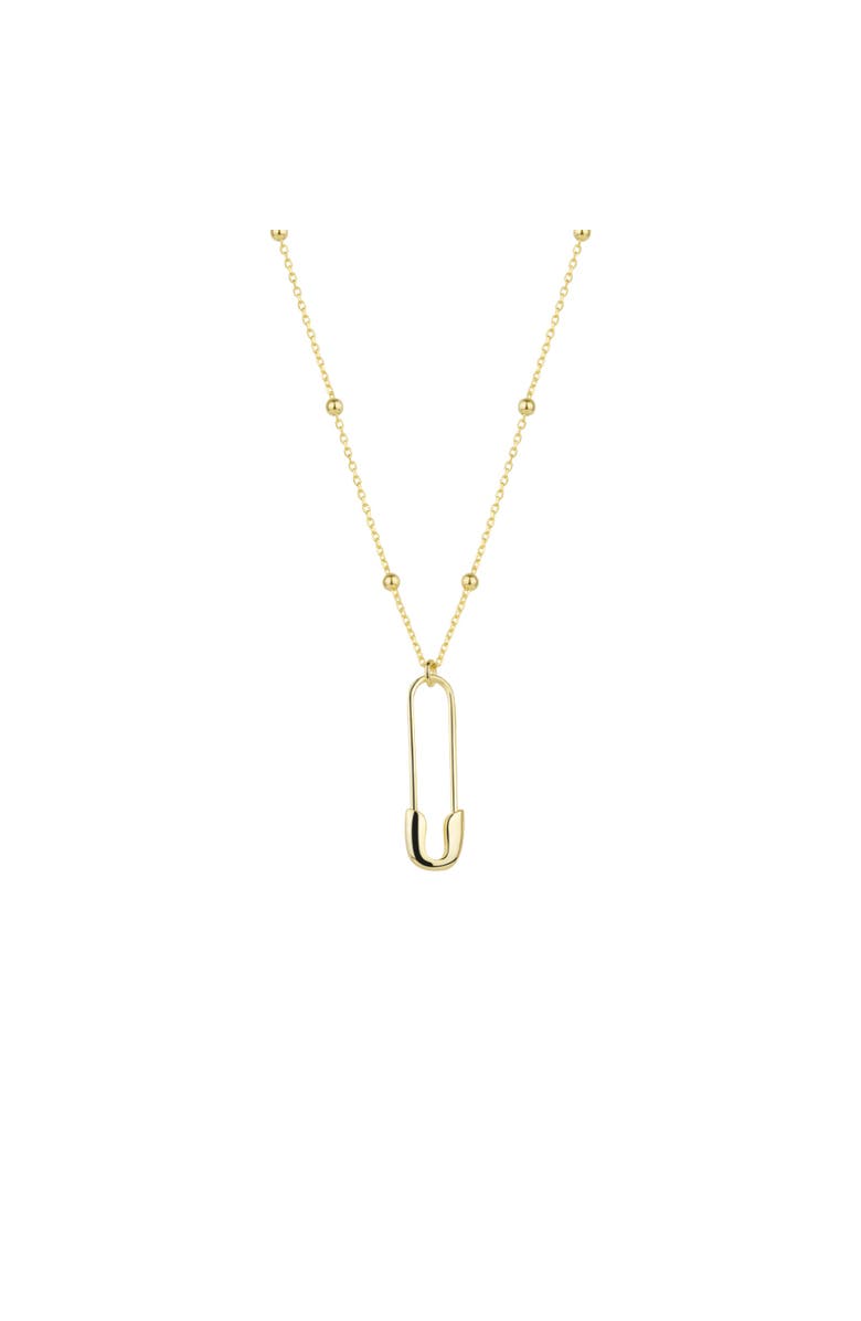 Spero London Sterling Silver Safety Pin Necklace With Beaded Satellite Chain, Main, color, Gold