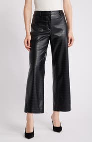 KOBI HALPERIN Croc Embossed Faux Leather Crop Wide Leg Pants